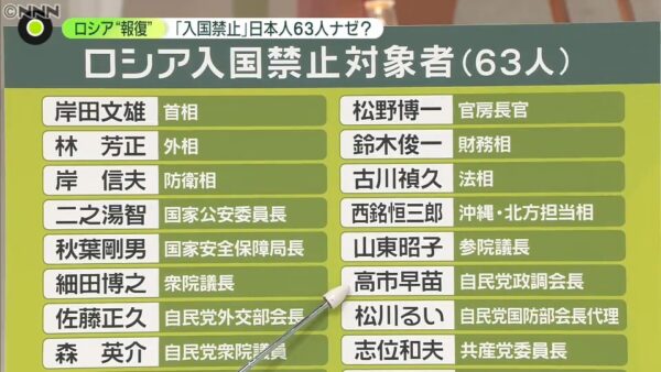 ロシア入国禁止　主な議員
